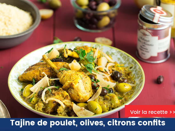 Tajine de poulet aux olives et citrons confits